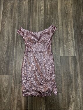 B Darlin Pink Sequin Off-Shoulder Mini Dress
